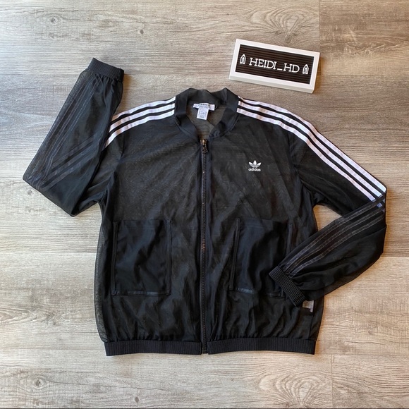 adidas originals sleek mesh tulle track jacket in pink